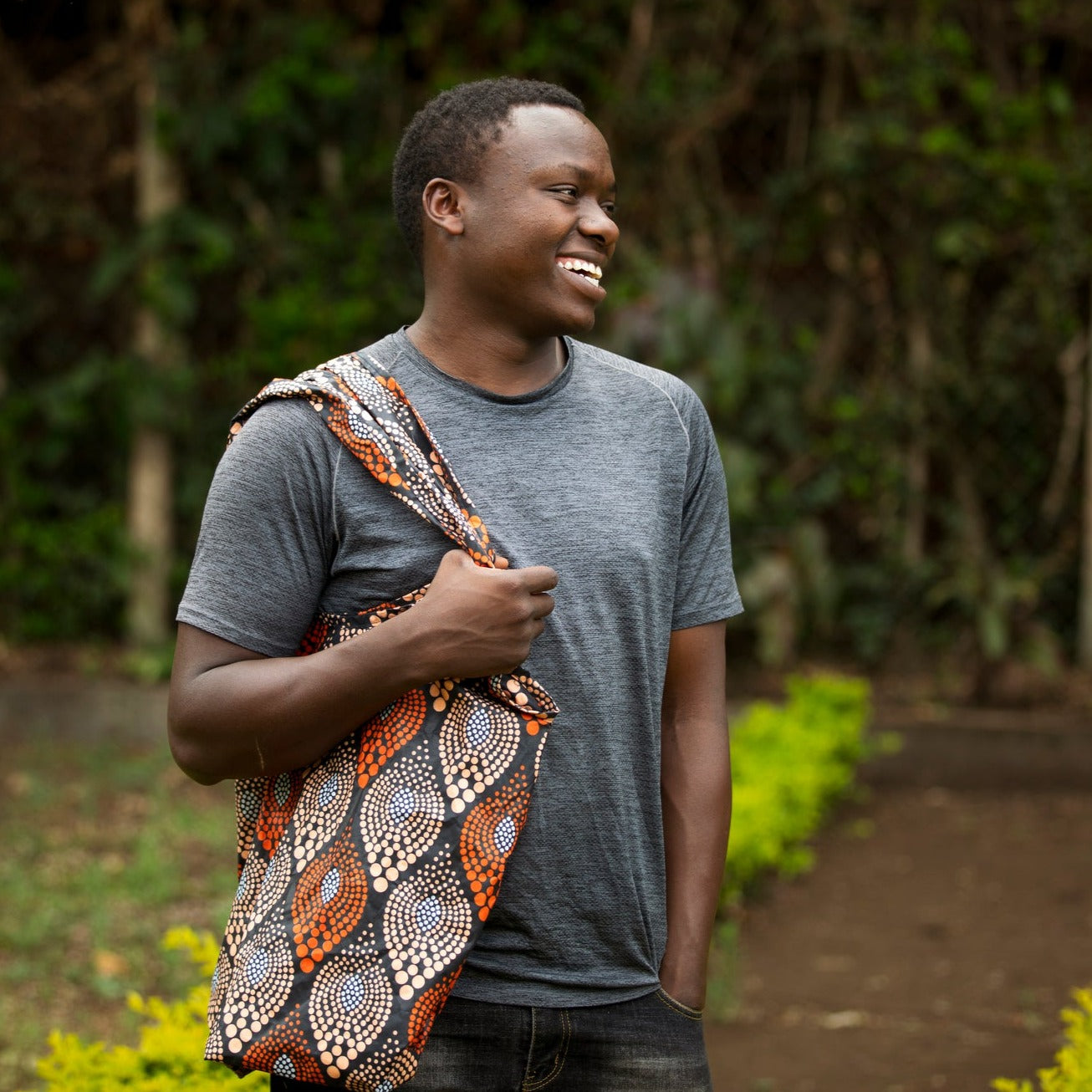 Compact Kitenge Tote Bag- "Drops of Orange"