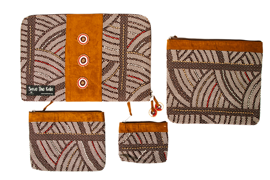 "Mduara" Handmade Four-Piece Set: Tablet Case + Three Zipper Pouches