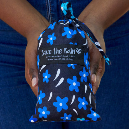 Compact Kitenge Tote Bag- "Blue Daisy"